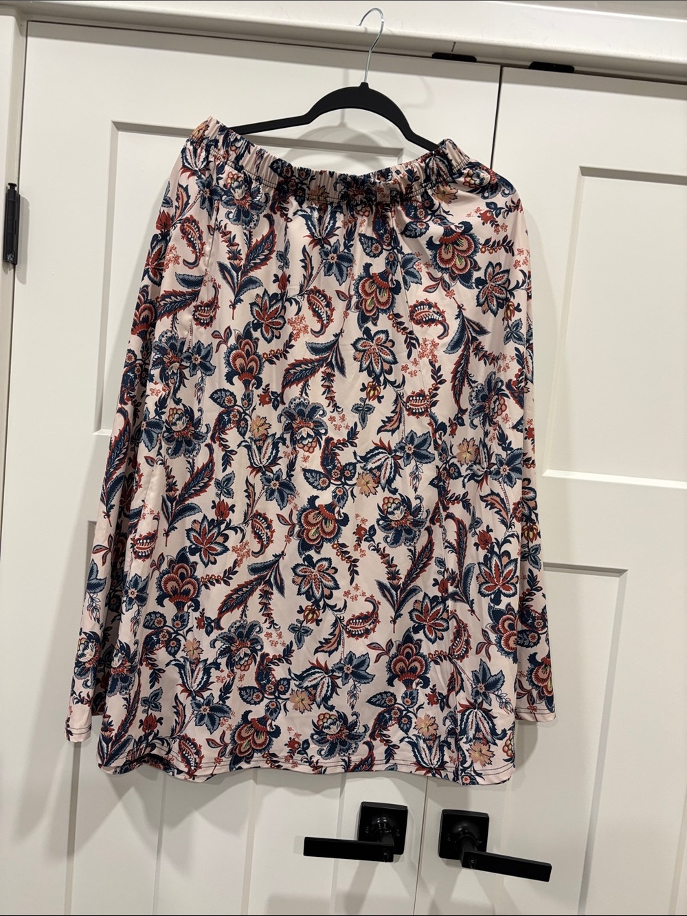 Paisley Floral Midi Skirt in cream with teal tan and brown